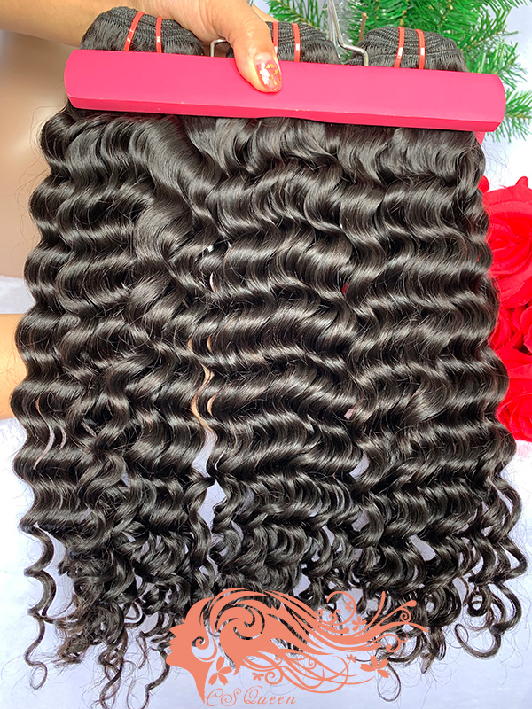 Csqueen 9A Deep Wave 12 Bundles Natural Black Color 100% Human Hair
